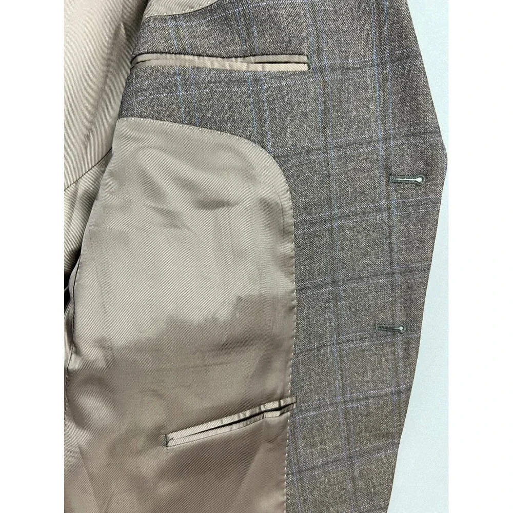 Pronto Uomo Platinum Blazer Mens 46R Brown Plaid 100% Wool Sport Coat Fair